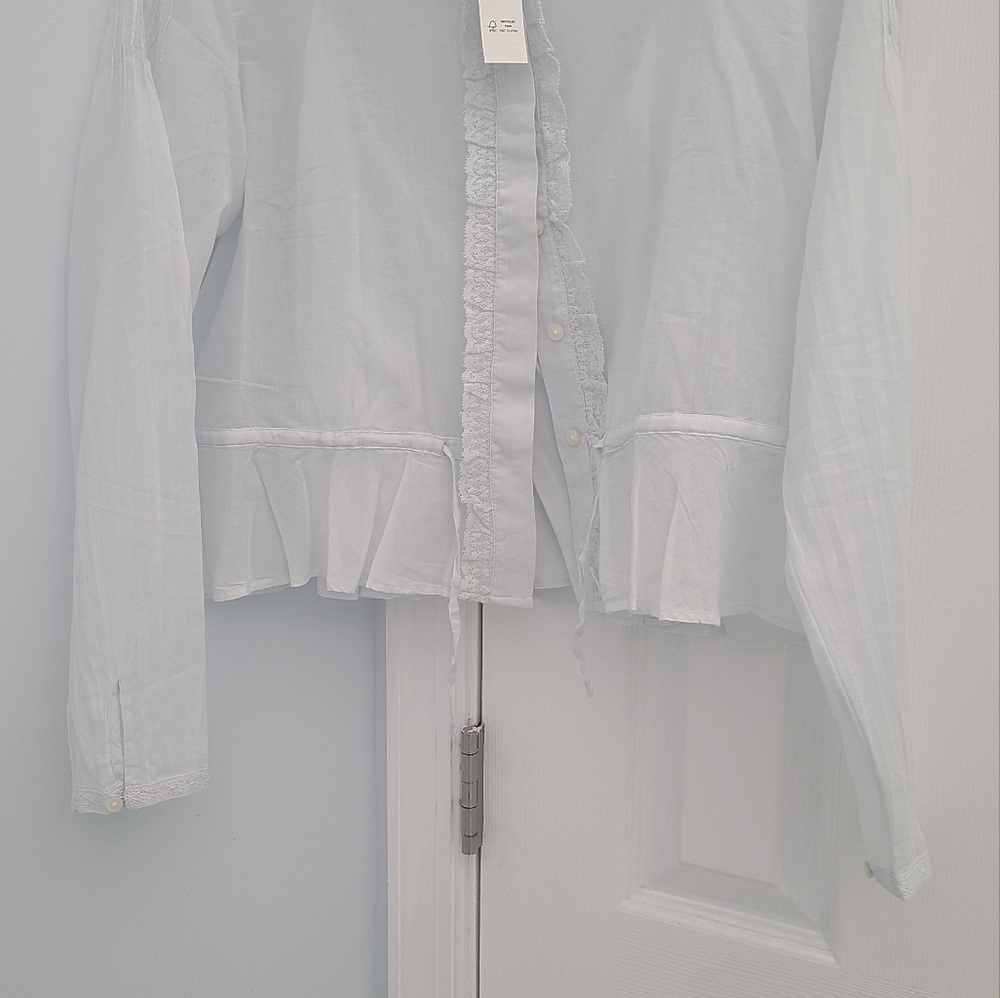 J. Crew Lace-trim cinched-waist top in cotton voile - Picture 3 of 6